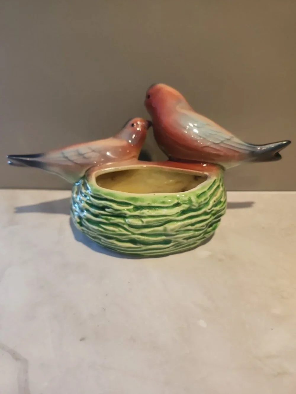 Excellent~Vintage 1950s~MCM~Love Birds Planter~Pink & Blue~Ceramic~8